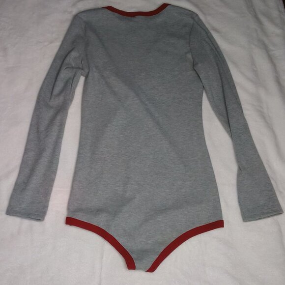 Womens π· Adorable Gray And Deep Plum Long Sleeve Full Back Bodysuit Play Suit - Picture 7 of 7